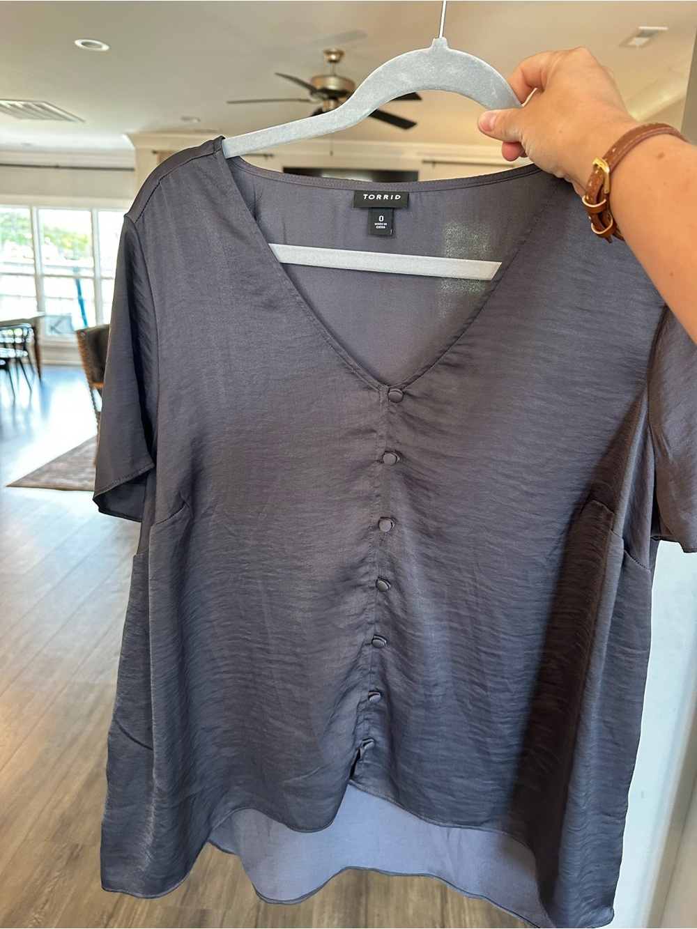 torrid Charcoal V-Neck Button-Front Short Sleeve Blouse